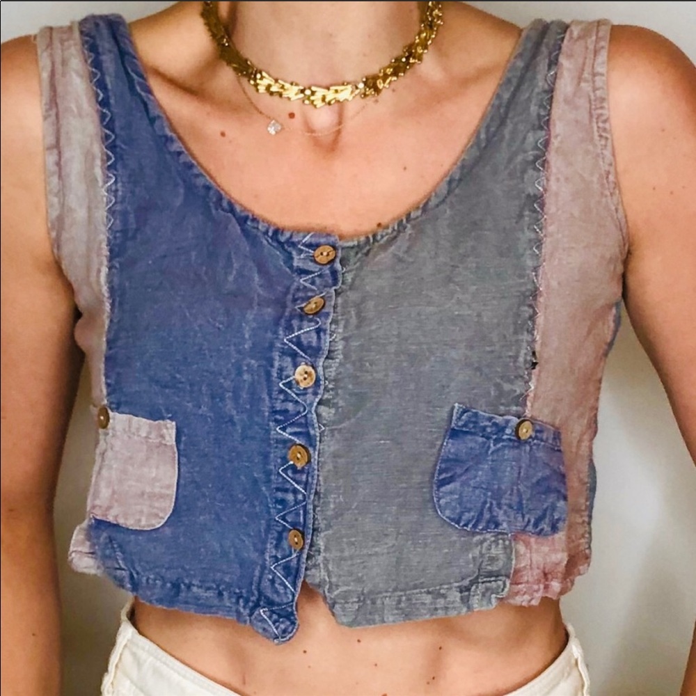 Sacred Threads Linen Patchwork Boho Crop Top M - Picture 1 of 7